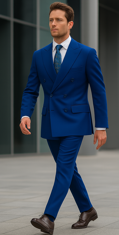 Fortino Landi Men's Classic-Fit Royal Blue Poplin Double-Breasted Suit