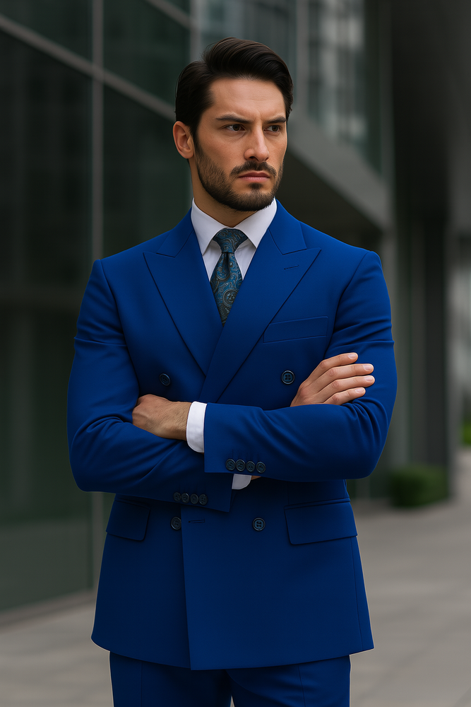 Fortino Landi Men's Classic-Fit Royal Blue Poplin Double-Breasted Suit