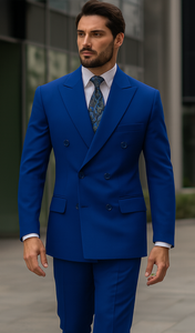 Fortino Landi Men's Classic-Fit Royal Blue Poplin Double-Breasted Suit