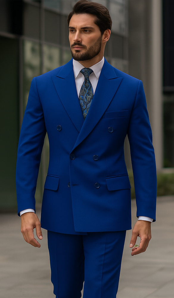 Fortino Landi Men's Classic-Fit Royal Blue Poplin Double-Breasted Suit