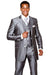 Fortino Landi Mens Vested Shiny Sharkskin Tuxedo Suit - Slim Fit, Silver Grey/White Piping - USA Men's Outlet