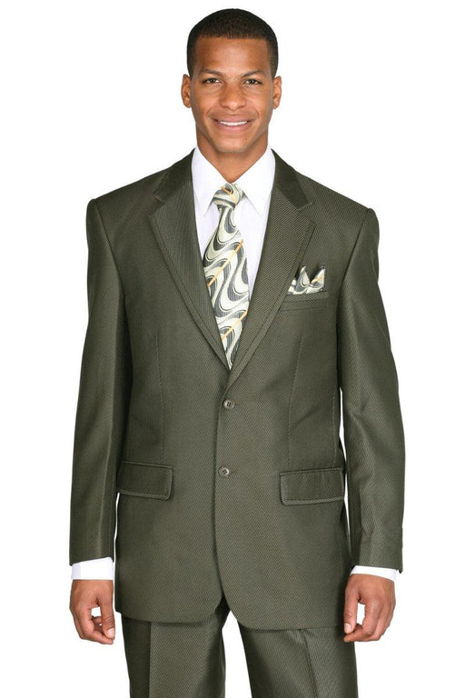 "Fortino Landi Olive Green 2-Button Diagonal Sharkskin Suit" - USA Men's Outlet