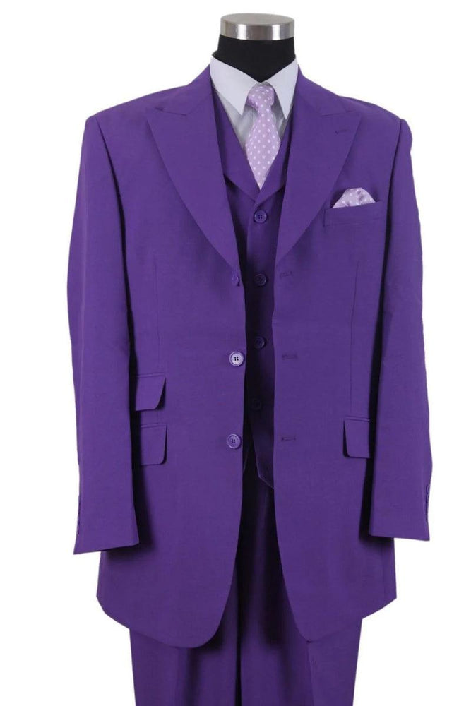 Fortino Landi Purple Wide Peak Vested Fashion Suit with 3 Buttons - USA Men's Outlet