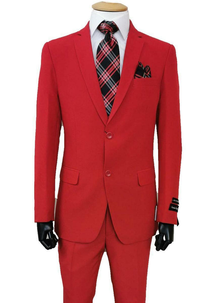 Fortino Landi Red 2-Button Slim-Fit Poplin Suit - USA Men's Outlet