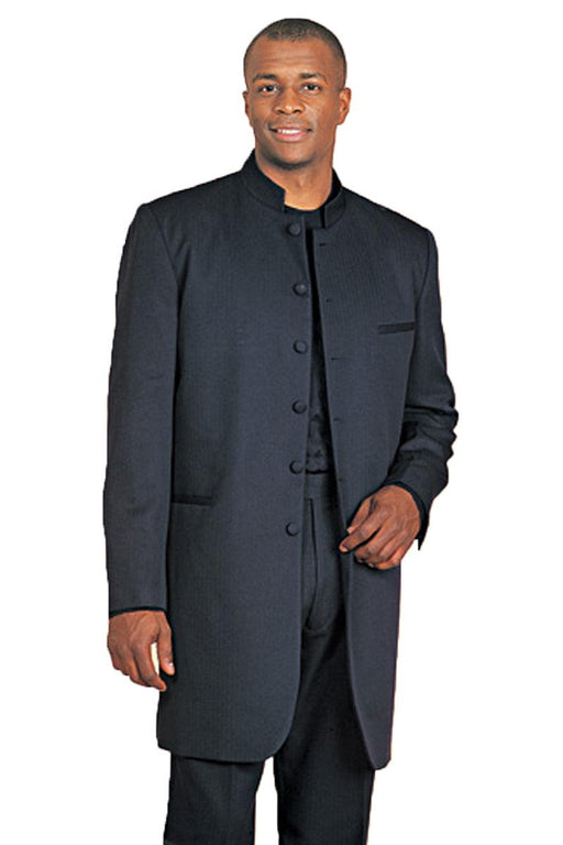 Fortino Landi's Elegant Black Mandarin Collar Tuxedo Zoot Suit - USA Men's Outlet