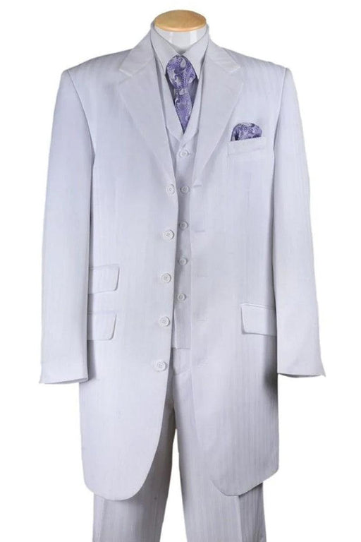 Fortino Landi White Pinstripe Zoot Suit: Mens' Fashionably Long & Vested - USA Men's Outlet