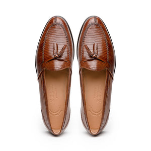 Zelli Franco Cognac Lizard Tassel Loafer with Classic Apron Toe