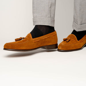 Zelli Franco Suede Tassel Loafers with Classic Apron Toe in Tobacco
