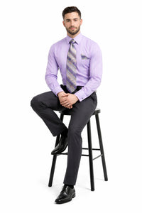 Daniel Ellissa Men's Lavender Tonal Stripe Dress Shirt, Tie & Hanky Set