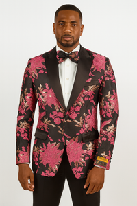Hot Pink and Black Floral Paisley Tuxedo Blazer