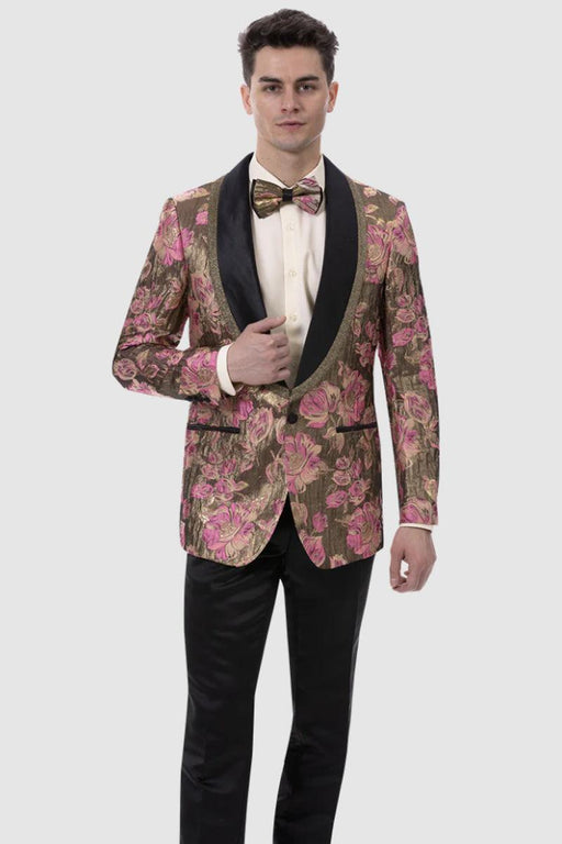 "Fuschia & Gold Floral Paisley Prom Smoking Jacket by EJ Samuel" - USA Men's Outlet