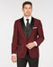 Mens Vested One Button Shawl Lapel Prom Tuxedo in Burgundy - Mens Slim Fitted Tuxedo - Men's Tuxedo USA