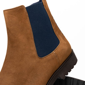 Zelli Gianna Suede Chelsea Boots in Cognac with Flexible Navy Goring