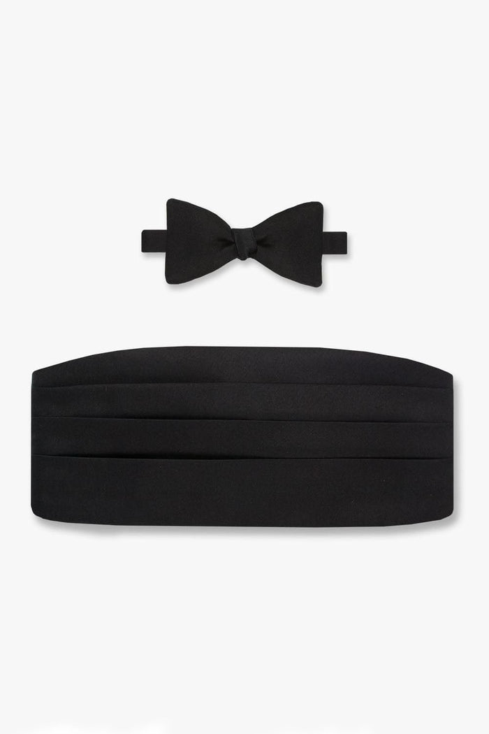 Black Silk Satin Bow Tie & Cummerbund Set