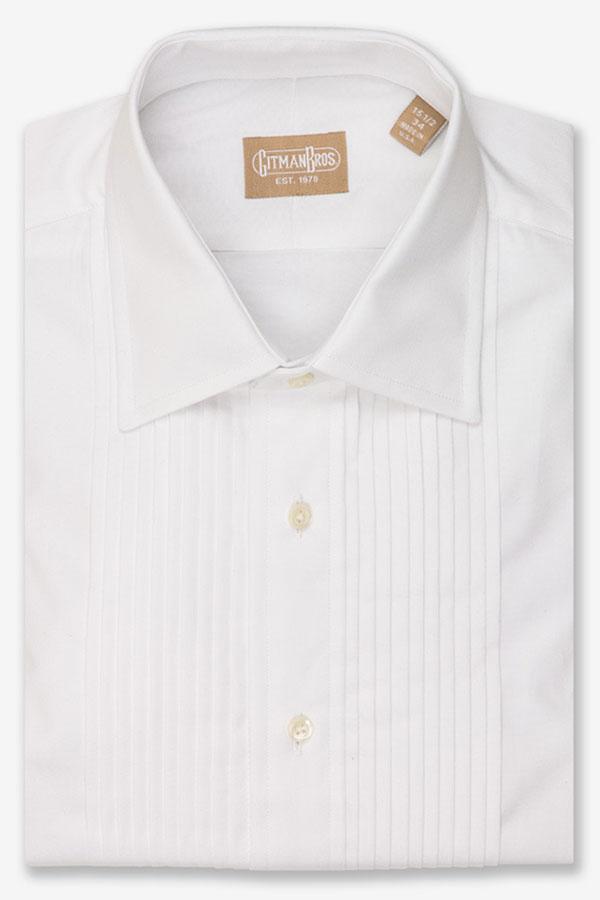 "Oliver" White Pleated Laydown Tuxedo Shirt