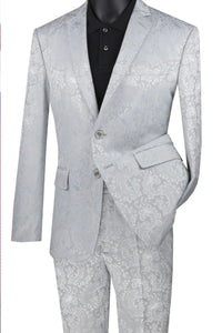 "Silver Grey Men's Slim Fit Paisley Wedding & Prom 2026 Suit"