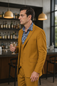 Men's Fashion Suit in Gold – Peak Lapel, Vested, Two Button Jacket