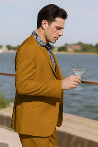 Men's Fashion Suit in Gold – Peak Lapel, Vested, Two Button Jacket