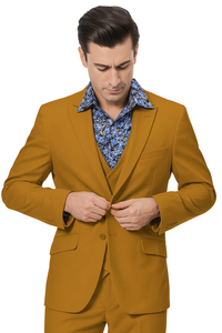 Men's Fashion Suit in Gold – Peak Lapel, Vested, Two Button Jacket