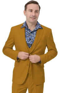 Men's Fashion Suit in Gold – Peak Lapel, Vested, Two Button Jacket