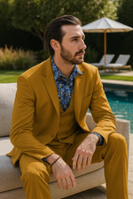 Men's Fashion Suit in Gold – Peak Lapel, Vested, Two Button Jacket