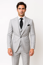 Grey One Button 3 Piece Suit by Rossiman