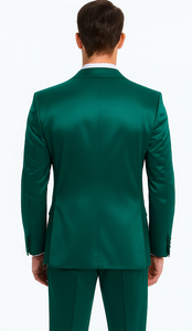 Green Satin Slim Fit 3 Piece Tazzio Men's Suit with Double Breasted Vest and Peak Lapel Jacket