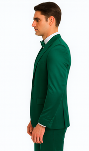 Green Satin Slim Fit 3 Piece Tazzio Men's Suit with Double Breasted Vest and Peak Lapel Jacket