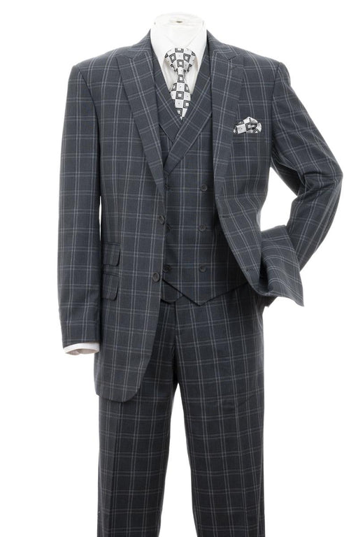 "Grey Windopane Plaid 2-Btn DB Vest Suit by Fortino Landi” - USA Men's Outlet