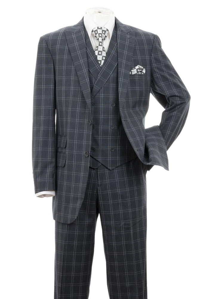 "Grey Windopane Plaid 2-Btn DB Vest Suit by Fortino Landi” - USA Men's Outlet