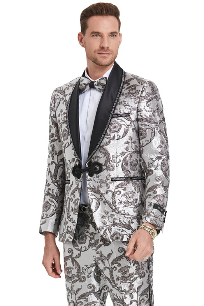 Designer Gray Prom Tuxedo - Grey Wedding  Smoking Jacket  Suit