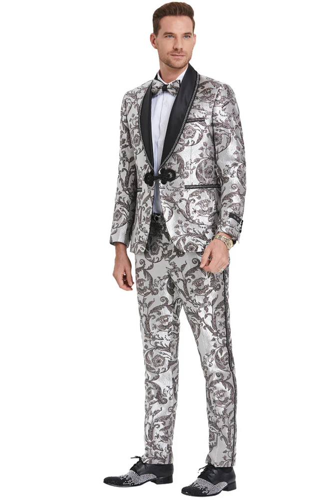 Designer Gray Prom Tuxedo - Grey Wedding  Smoking Jacket  Suit