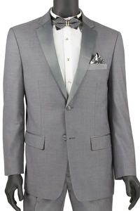 Designer Gray Prom Tuxedo - Grey Wedding Fit Notch  Tuxedo