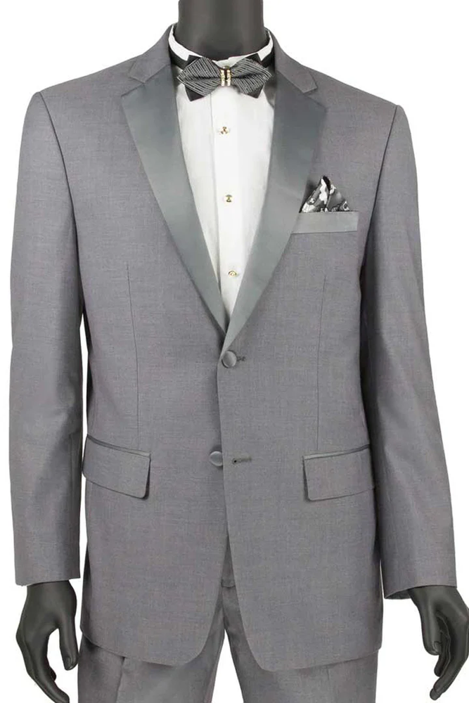 Designer Gray Prom Tuxedo - Grey Wedding Fit Notch  Tuxedo