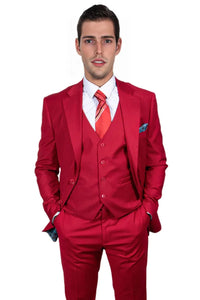 Men's Red Stacy Adams Vested Business Suit - Classy Two-Button Basic