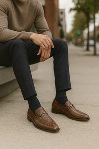 Men’s Regal Brown Slip-On Shoes – Genuine Crocodile & Calfskin Leather