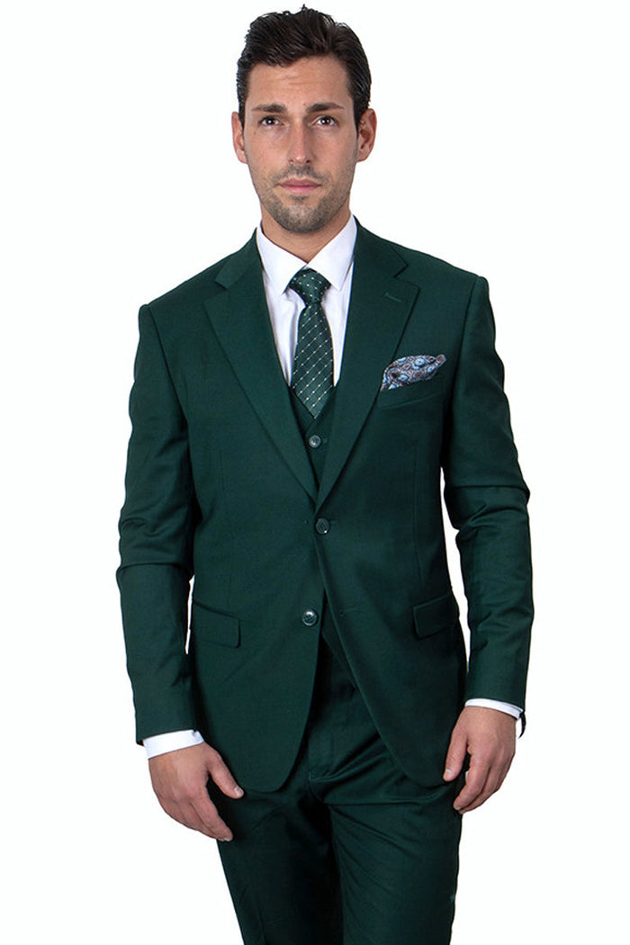 Stacy Adams Men's Hunter Green Basic Vested Suit