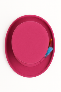 Victorian Steampunk Top Hat - 1800 19th Century - Dressy Loden Felt Top Hot Pink Fuschia Hat