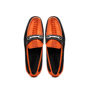 Marco Di Milano Hugo Sueded Ostrich Leg Bit Loafers Orange/Black