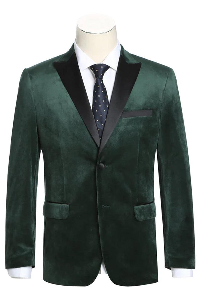 "Hunter Green Renoir Mens Velvet Peak Lapel Two Button Tuxedo Blazer" - USA Men's Outlet