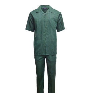 Mens Hunter Green Linen Shirt and Pants Casual Outfit Set