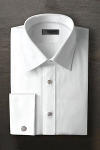 "Logan" White Pique Laydown Tuxedo Shirt