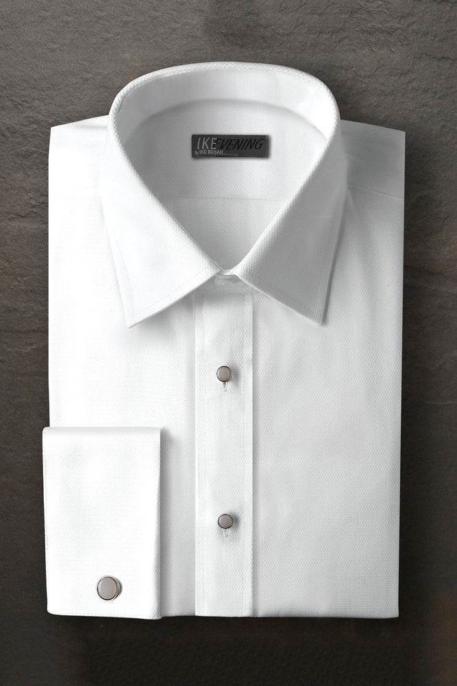 "Logan" White Pique Laydown Tuxedo Shirt