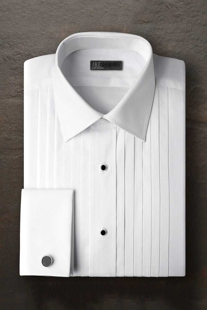 "Vincent" White Pleated Laydown Tuxedo Shirt