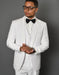 Mens One Button Satin Trim Shawl Tuxedo in White Wool - Men's Tuxedo USA