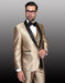 Mens 1 Button Shawl Lapel Vested Wedding | Prom Tuxedo in Gold Sharkskin - Mens Slim Fitted Tuxedo - Men's Tuxedo USA