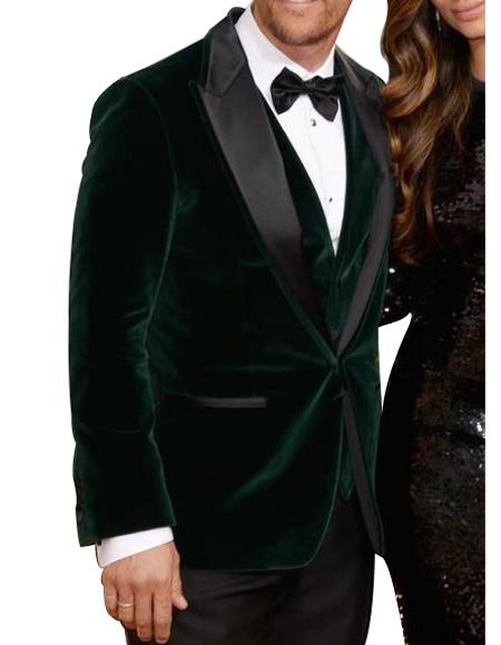 Men's Olive ~ Forest Green Velvet Tuxedo velour Blazer Jacket~ Sport coat