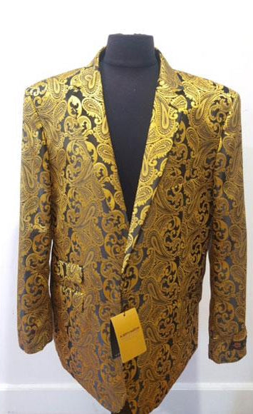 Men’s Gold Dinner Blazer, Baroque Paisley Formal Party Sport Coat