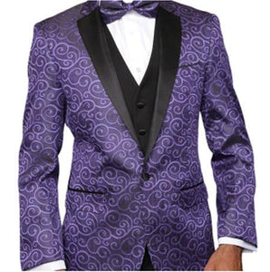 Purple Paisley-200VP Two Toned Paisley Blazer or Tuxedo Suit + Pants Vested + Black Lapel Blazer Looking