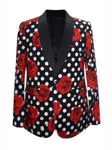 Men's Black Floral ~ Dot Pattern Shawl Lapel Blazer